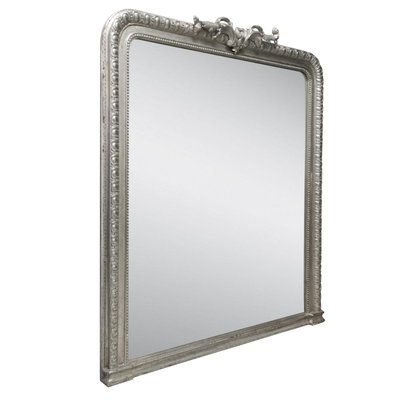 Neoclassical Regency Rectangular Silver Mirror in Hand-Carved Wood-UZ-1179815