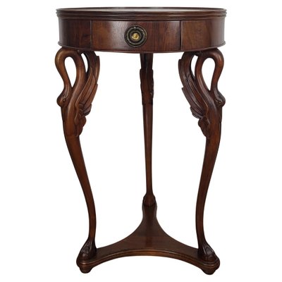 Neoclassical Regency Round Tripod Swan Side Table in Wood, Italy, 1960s-EUP-1754808