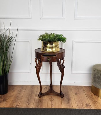 Neoclassical Regency Round Tripod Swan Side Table in Wood, Italy, 1960s-EUP-1754808