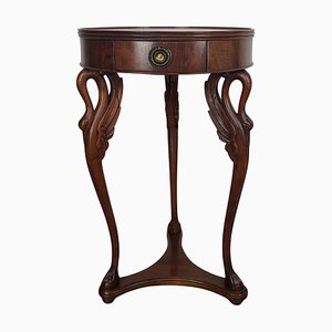 Neoclassical Regency Round Tripod Swan Side Table in Wood, Italy, 1960s-EUP-1754808