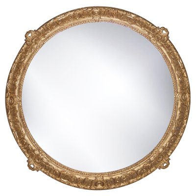 Neoclassical Regency Style Round Gold Hand-Carved Wooden Mirror, 1970s-UZ-968378