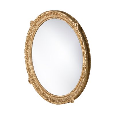 Neoclassical Regency Style Round Gold Hand-Carved Wooden Mirror, 1970s-UZ-968378