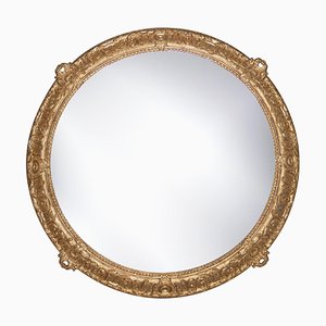 Neoclassical Regency Style Round Gold Hand-Carved Wooden Mirror, 1970s-UZ-968378