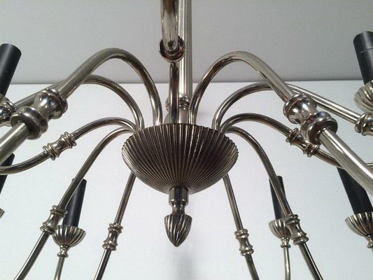 Neoclassical Silver Metal Chandelier, 1940s-BA-1365732