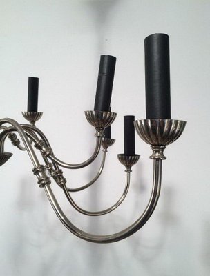 Neoclassical Silver Metal Chandelier, 1940s-BA-1365732