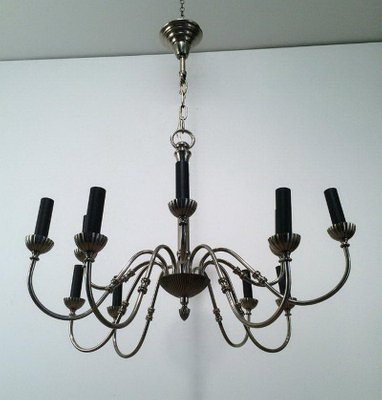 Neoclassical Silver Metal Chandelier, 1940s-BA-1365732