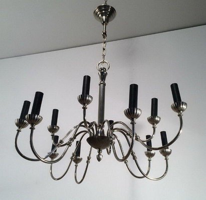 Neoclassical Silver Metal Chandelier, 1940s-BA-1365732