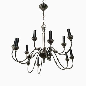 Neoclassical Silver Metal Chandelier, 1940s-BA-1365732