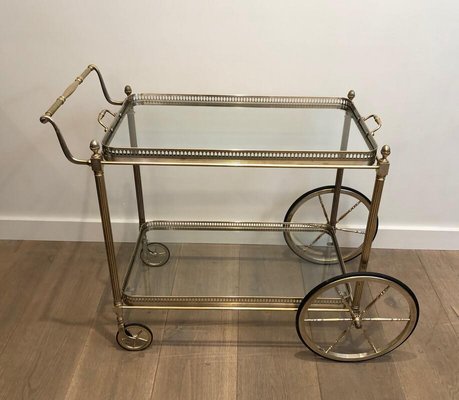 Neoclassical Silvered Brass Drinks Trolley by Maison Bagués, France, 1940s-BA-836975