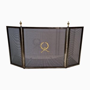 Neoclassical Steel & Brass Firewall, 1940s-BA-1784741