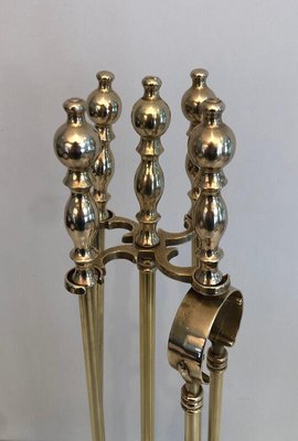 Neoclassical Style Brass Fireplace Tools on Stand, France, 1970s-BA-873986