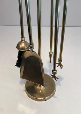 Neoclassical Style Brass Fireplace Tools on Stand, France, 1970s-BA-873986