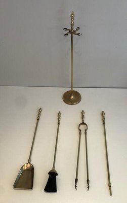 Neoclassical Style Brass Fireplace Tools on Stand, France, 1970s-BA-873986