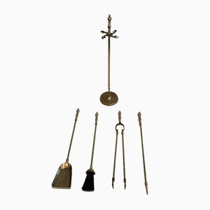 Neoclassical Style Brass Fireplace Tools on Stand, France, 1970s-BA-873986