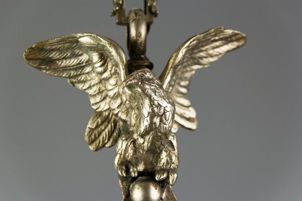 Neoclassical Style Bronze and Frosted Glass Pendant Light with an Eagle, 1920s-KEG-702687