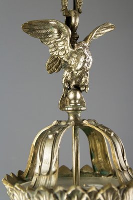 Neoclassical Style Bronze and Frosted Glass Pendant Light with an Eagle, 1920s-KEG-702687