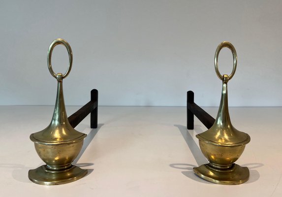 Neoclassical Style Bronze Andirons, 1960s, Set of 2-BA-1784737