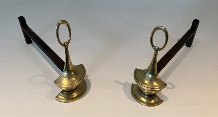 Neoclassical Style Bronze Andirons, 1960s, Set of 2-BA-1784737