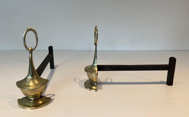 Neoclassical Style Bronze Andirons, 1960s, Set of 2-BA-1784737