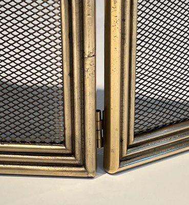 Neoclassical Style Fire Sceen in Brass and Wire Mesh, 1970s-BA-1516223