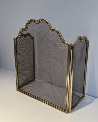 Neoclassical Style Fire Sceen in Brass and Wire Mesh, 1970s-BA-1516223