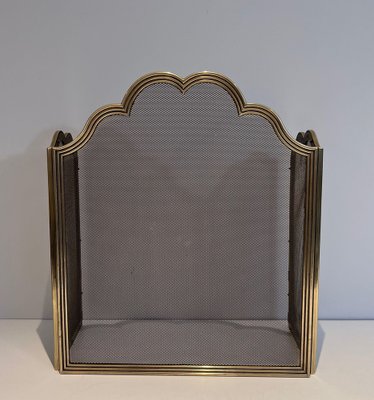 Neoclassical Style Fire Sceen in Brass and Wire Mesh, 1970s-BA-1516223