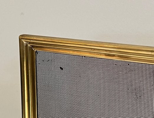 Neoclassical Style Fire Screen in Brass and Wire Mesh, 1940s-BA-1516221