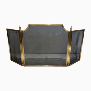 Neoclassical Style Fire Screen in Brass and Wire Mesh, 1940s-BA-1516221