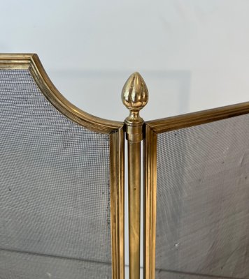 Neoclassical Style Fire Screen in Brushed Steel, Brass and Mesh in the style of Maison Jansen, 1940s-BA-1784738