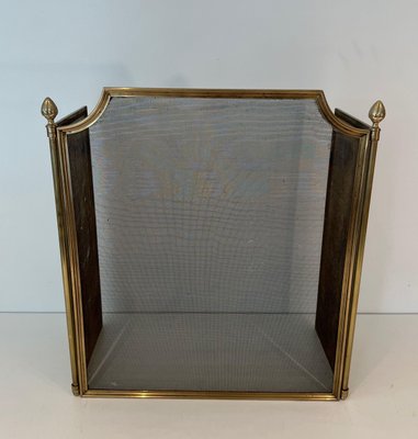 Neoclassical Style Fire Screen in Brushed Steel, Brass and Mesh in the style of Maison Jansen, 1940s-BA-1784738