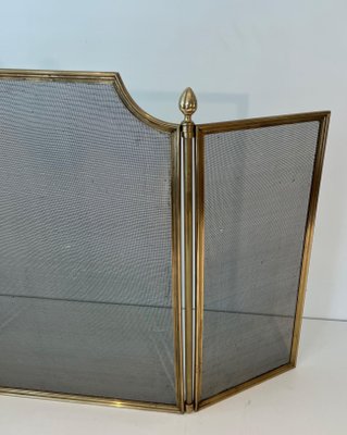 Neoclassical Style Fire Screen in Brushed Steel, Brass and Mesh in the style of Maison Jansen, 1940s-BA-1784738