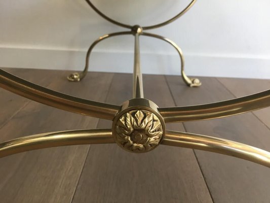 Neoclassical Style French Brass Coffee Table with Dolphins Heads and Mirror Top from Maison Jansen, 1940s-BA-913322