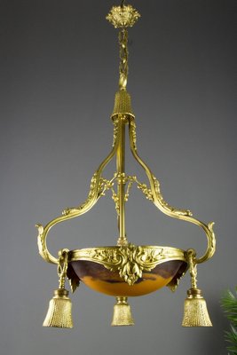 Neoclassical Style Gilt Bronze Chandelier from Verrerie D'Art Degué, 1920s-KEG-745446