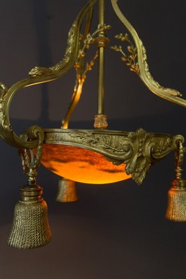 Neoclassical Style Gilt Bronze Chandelier from Verrerie D'Art Degué, 1920s-KEG-745446