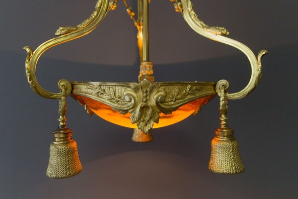 Neoclassical Style Gilt Bronze Chandelier from Verrerie D'Art Degué, 1920s-KEG-745446