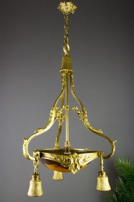 Neoclassical Style Gilt Bronze Chandelier from Verrerie D'Art Degué, 1920s-KEG-745446