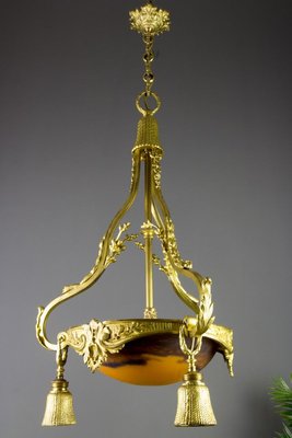 Neoclassical Style Gilt Bronze Chandelier from Verrerie D'Art Degué, 1920s-KEG-745446