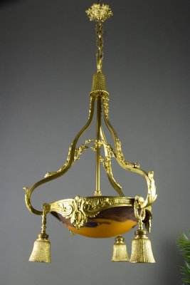 Neoclassical Style Gilt Bronze Chandelier from Verrerie D'Art Degué, 1920s-KEG-745446