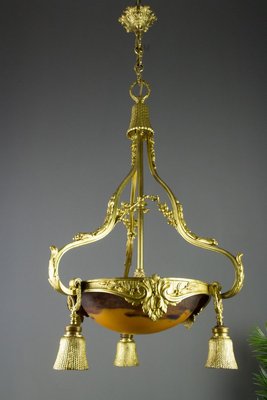 Neoclassical Style Gilt Bronze Chandelier from Verrerie D'Art Degué, 1920s-KEG-745446