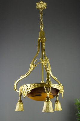 Neoclassical Style Gilt Bronze Chandelier from Verrerie D'Art Degué, 1920s-KEG-745446