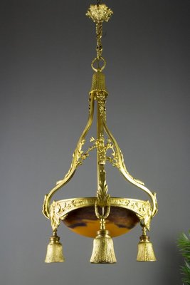 Neoclassical Style Gilt Bronze Chandelier from Verrerie D'Art Degué, 1920s-KEG-745446