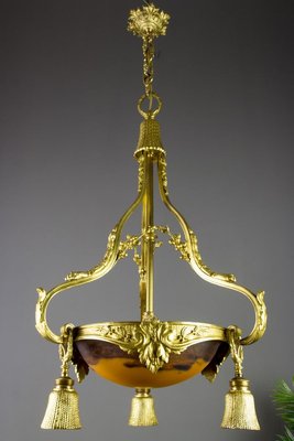 Neoclassical Style Gilt Bronze Chandelier from Verrerie D'Art Degué, 1920s-KEG-745446