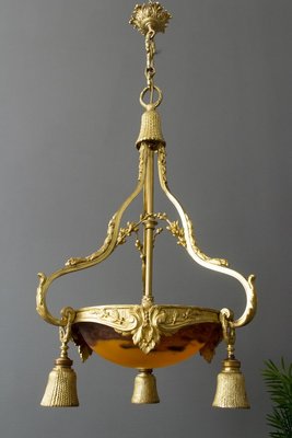 Neoclassical Style Gilt Bronze Chandelier from Verrerie D'Art Degué, 1920s-KEG-745446