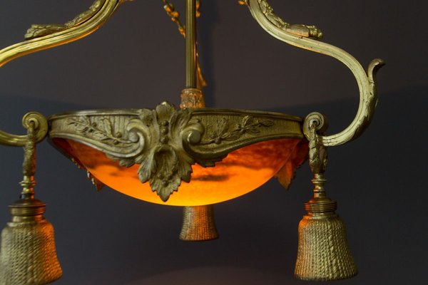 Neoclassical Style Gilt Bronze Chandelier from Verrerie D'Art Degué, 1920s-KEG-745446