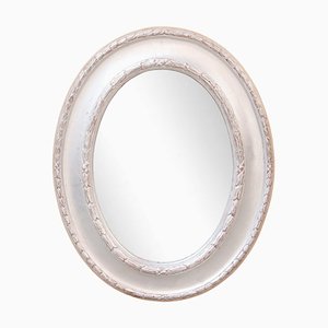 Neoclassical Style Hand Carved Oval Mirror in Silver-UZ-992379