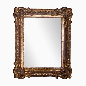 Neoclassical Style Hand Carved Wooden Mirror in Gold Foil, 1970s-UZ-992378