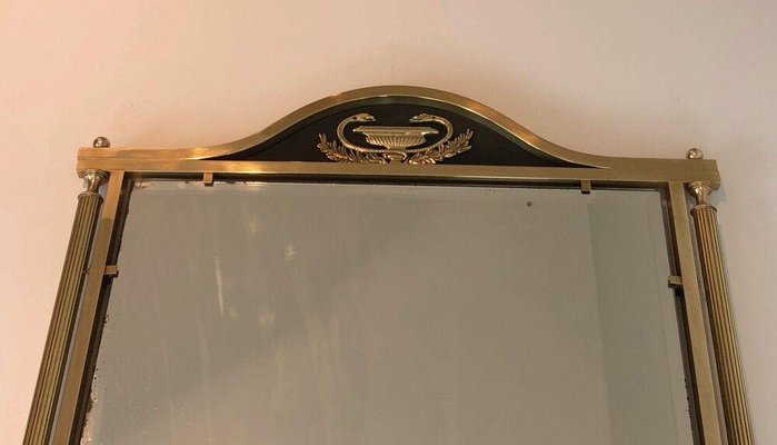 Neoclassical Style Mirror in Brass and Lacquered Sheet Metal with Cup and Swan Neck Decorations-BA-1365458