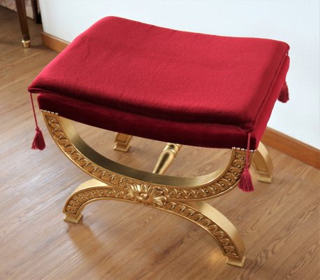 Neoclassical Style Pouf in Hand Carved and Gilded Wood-IYX-1289008