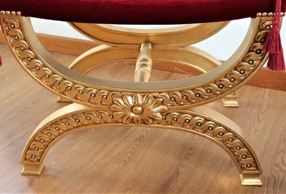 Neoclassical Style Pouf in Hand Carved and Gilded Wood-IYX-1289008