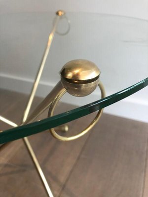 Neoclassical Style Round Brass Tripod Coffee Table with Doe Feet and Glass Top from Maison Jansen, France, 1960s-BA-954265